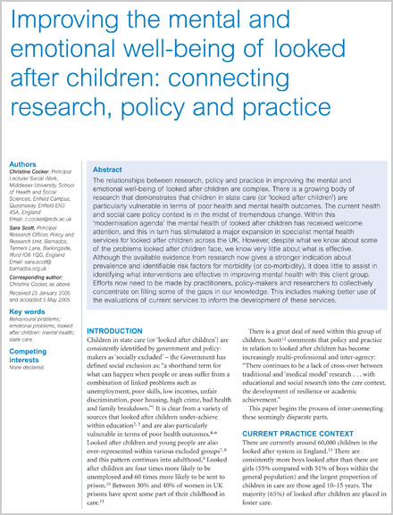 Reviewing the Research on the Mental Health of Looked After Children